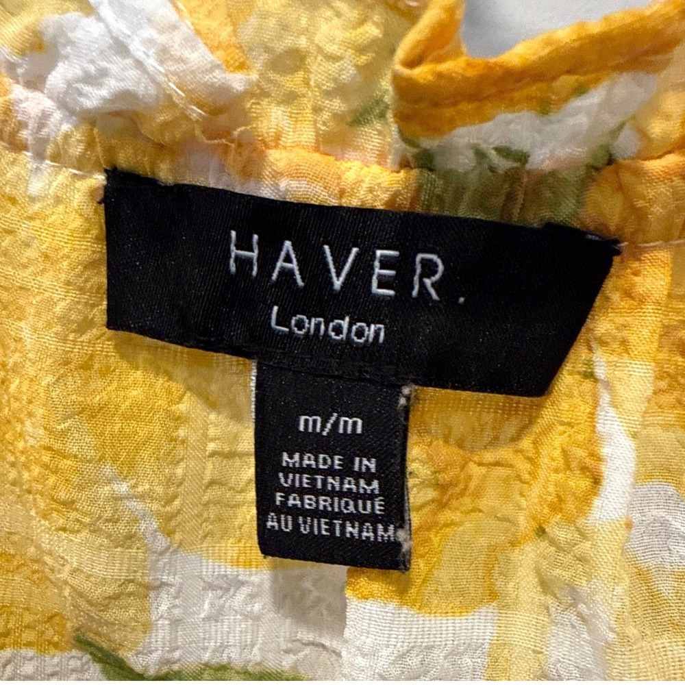 Haver London Yellow Floral Seersucker Blouse Medium Cottagecore Vibrant Summer - Picture 3 of 9